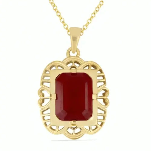 BUY 14K GOLD NATURAL GLASS FILLED RUBY GEMSTONE BIG STONE PENDANT